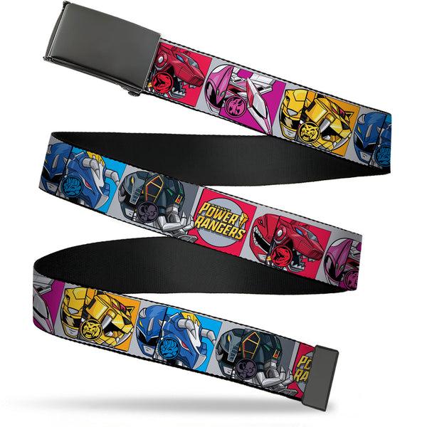 Buckle-Down Web Belt Clamp Buckle - SABAN'S POWER RANGERS Ranger Zord and Icon Blocks and Title Logo Webbing