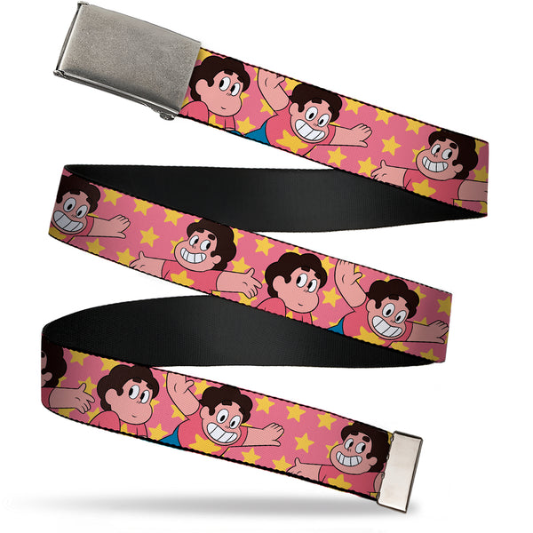 Buckle-Down Web Belt Clasp Buckle - Steven Universe Poses and Stars Pink/Yellow Webbing