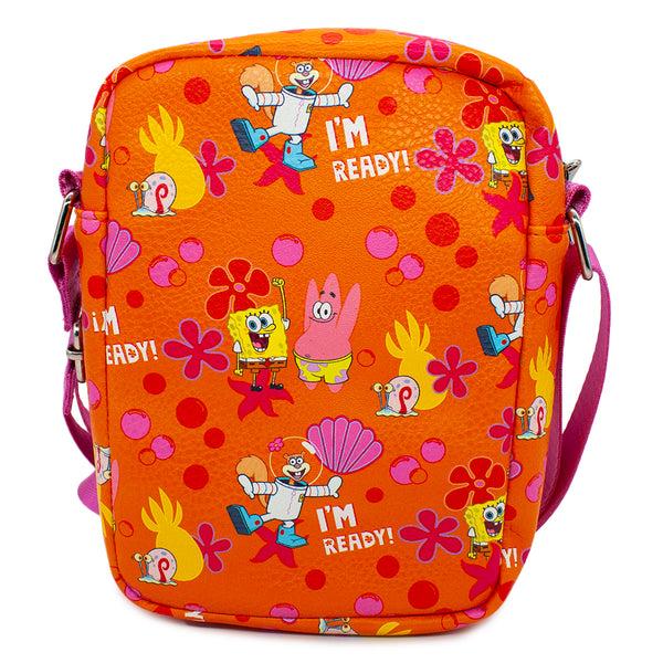 Buckle-Down Women's Crossbody Wallet - SpongeBob And Friends I'M READY Poses Flower And Bubbles Collage Orange