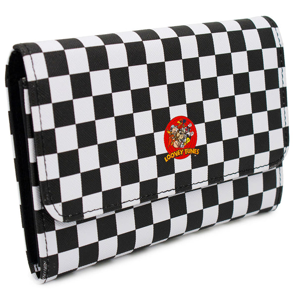 Buckle-Down Women's Fold Over Wallet Rectangle PU - LOONEY TUNES 10-Character Bullseye Logo Checker Black White