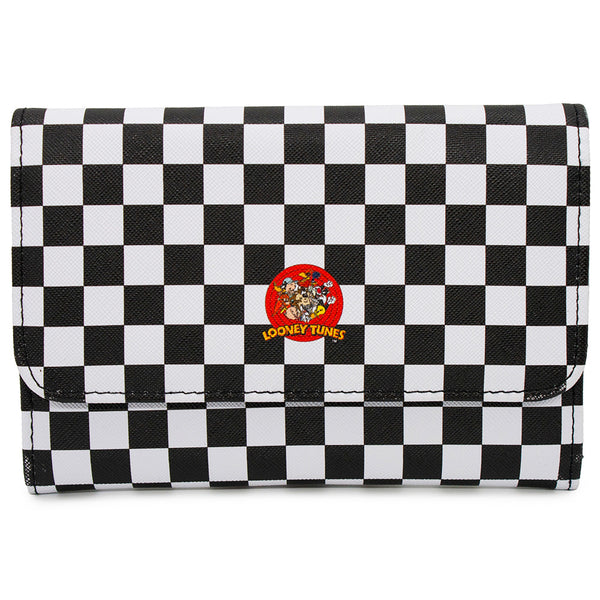 Buckle-Down Women's Fold Over Wallet Rectangle PU - LOONEY TUNES 10-Character Bullseye Logo Checker Black White