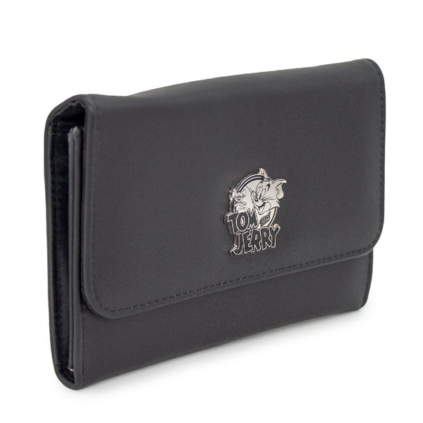 Buckle-Down Women's Fold Over Wallet Rectangle PU - TOM AND JERRY Logo Metal Emblem