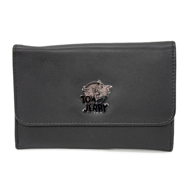 Buckle-Down Women's Fold Over Wallet Rectangle PU - TOM AND JERRY Logo Metal Emblem