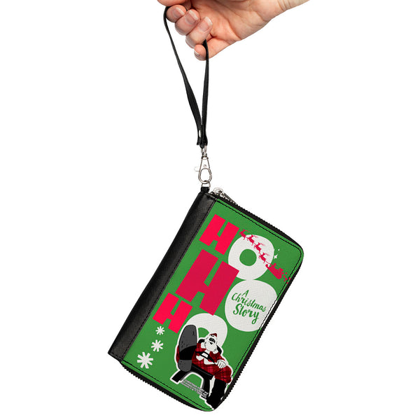 Buckle-Down Women's PU Zip Around Wallet Rectangle - A Christmas Story Santa Claus HO HO HO Pose Green Red White