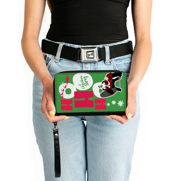 Buckle-Down Women's PU Zip Around Wallet Rectangle - A Christmas Story Santa Claus HO HO HO Pose Green Red White