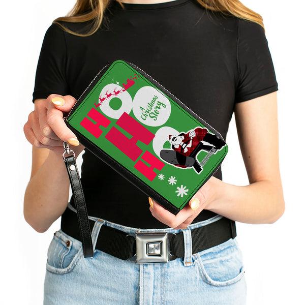 Buckle-Down Women's PU Zip Around Wallet Rectangle - A Christmas Story Santa Claus HO HO HO Pose Green Red White