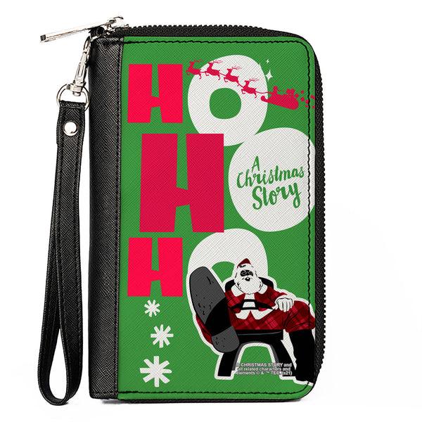 Buckle-Down Women's PU Zip Around Wallet Rectangle - A Christmas Story Santa Claus HO HO HO Pose Green Red White