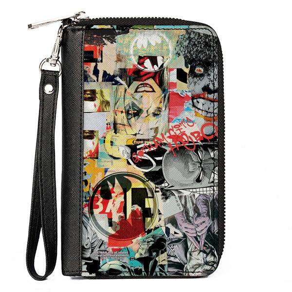 Buckle-Down Women's PU Zip Around Wallet Rectangle - Batman and Gotham City Villains Torn Faces Graffiti Collage