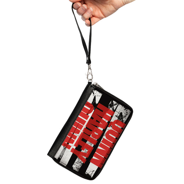 Buckle-Down Women's PU Zip Around Wallet Rectangle - Birds Of Prey HARLEY QUINN Bold Stars And Stripes Black White Red