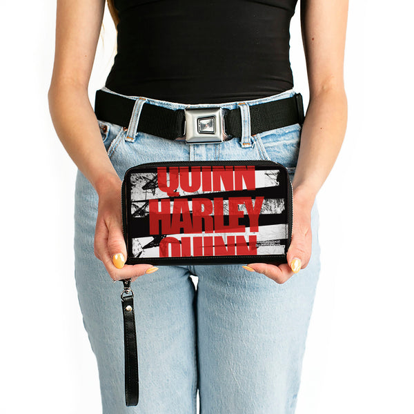 Buckle-Down Women's PU Zip Around Wallet Rectangle - Birds Of Prey HARLEY QUINN Bold Stars And Stripes Black White Red