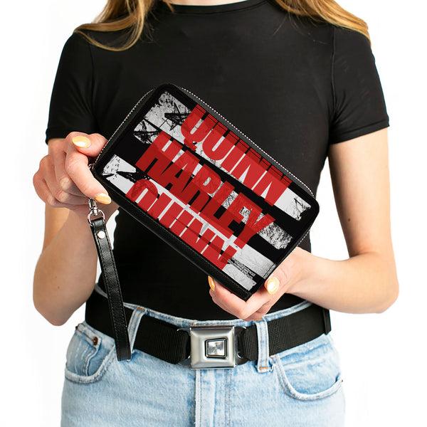 Buckle-Down Women's PU Zip Around Wallet Rectangle - Birds Of Prey HARLEY QUINN Bold Stars And Stripes Black White Red