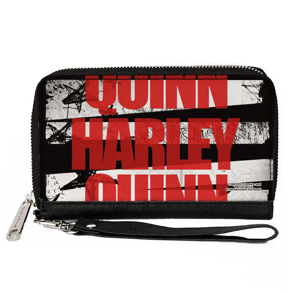 Buckle-Down Women's PU Zip Around Wallet Rectangle - Birds of Prey HARLEY QUINN Bold Stars and Stripes Black White Red