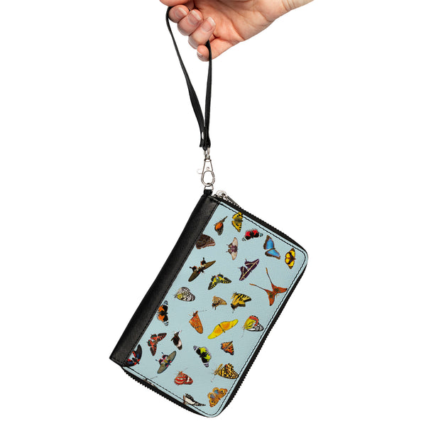 Buckle-Down Women's PU Zip Around Wallet Rectangle - Butterflies Scattered Baby Blue