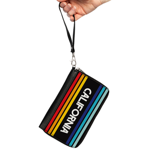 Buckle-Down Women's PU Zip Around Wallet Rectangle - CALIFORNIA Stripes Black White Multi Color