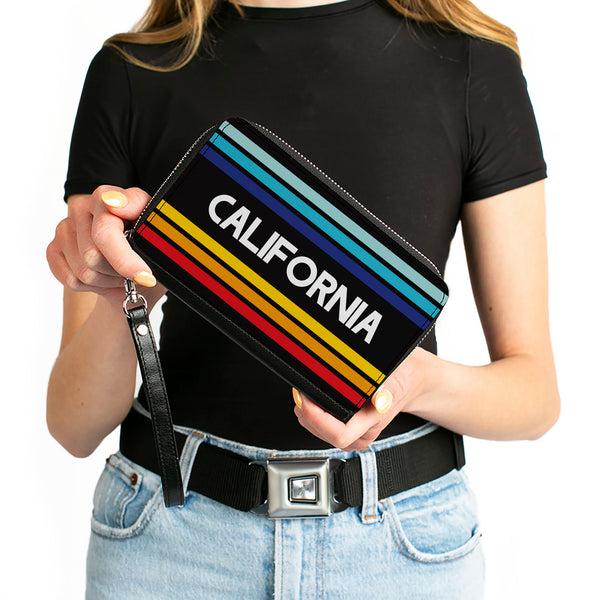 Buckle-Down Women's PU Zip Around Wallet Rectangle - CALIFORNIA Stripes Black White Multi Color