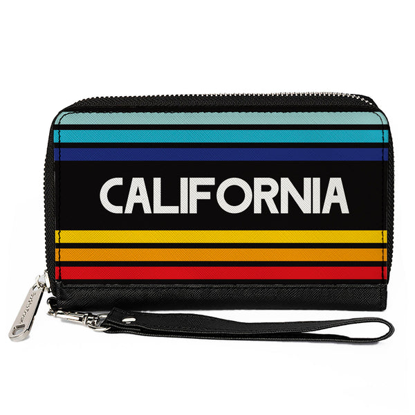 Buckle-Down Women's PU Zip Around Wallet Rectangle - CALIFORNIA Stripes Black White Multi Color