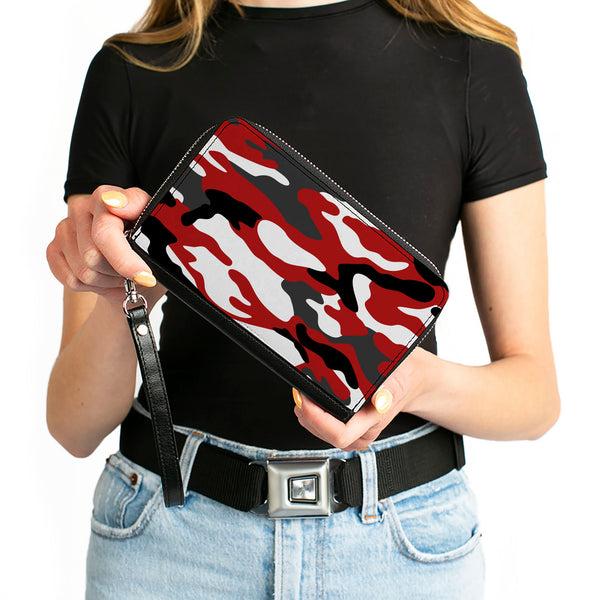 Buckle-Down Women's PU Zip Around Wallet Rectangle - Camo Red Black Gray White