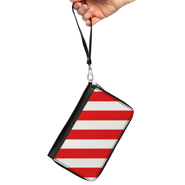 Buckle-Down Women's PU Zip Around Wallet Rectangle - Candy Cane2 Stripe White Red
