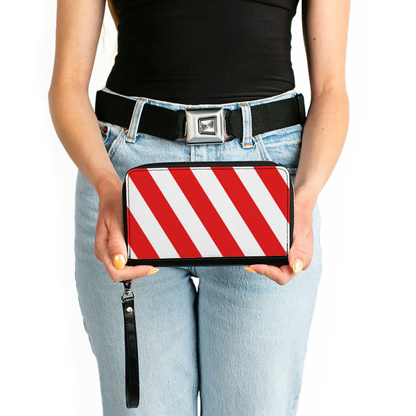 Buckle-Down Women's PU Zip Around Wallet Rectangle - Candy Cane2 Stripe White Red