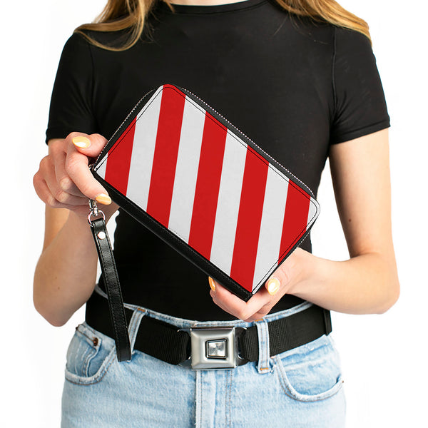 Buckle-Down Women's PU Zip Around Wallet Rectangle - Candy Cane2 Stripe White Red