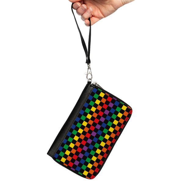 Buckle-Down Women's PU Zip Around Wallet Rectangle - Checker Black Rainbow Multi Color
