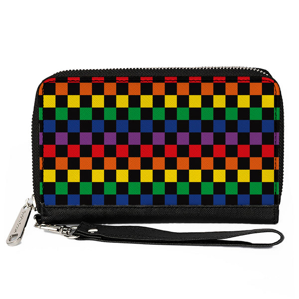Buckle-Down Women's PU Zip Around Wallet Rectangle - Checker Black Rainbow Multi Color