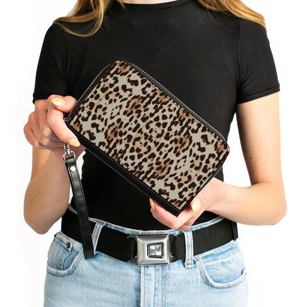 Buckle-Down Women's PU Zip Around Wallet Rectangle - Cheetah Print Tan Browns