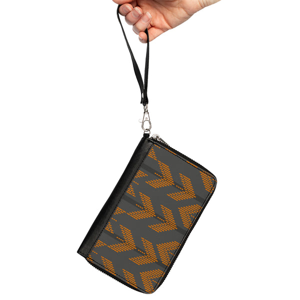 Buckle-Down Women's PU Zip Around Wallet Rectangle - Chevron Stripe Grays Orange