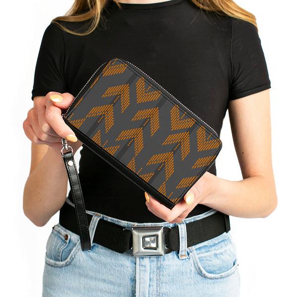 Buckle-Down Women's PU Zip Around Wallet Rectangle - Chevron Stripe Grays Orange