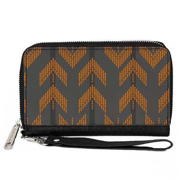 Buckle-Down Women's PU Zip Around Wallet Rectangle - Chevron Stripe Grays Orange