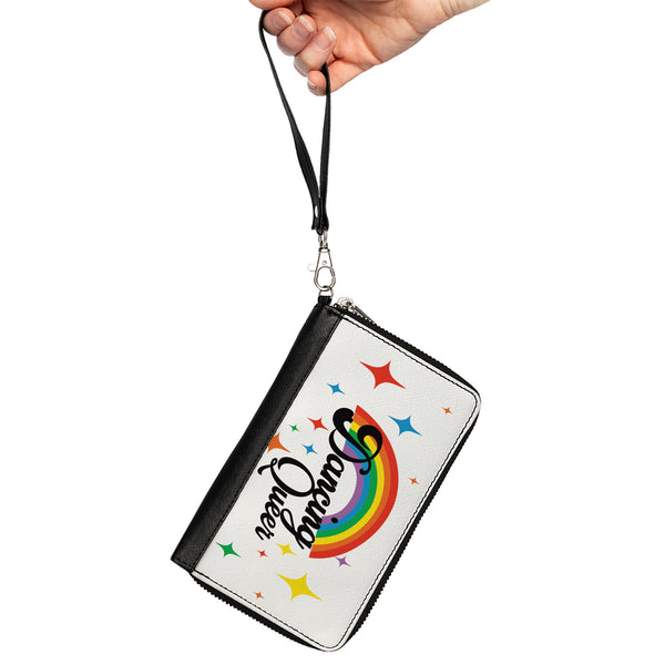 Buckle-Down Women's PU Zip Around Wallet Rectangle - DANCING QUEER Rainbow White Black Multi Color