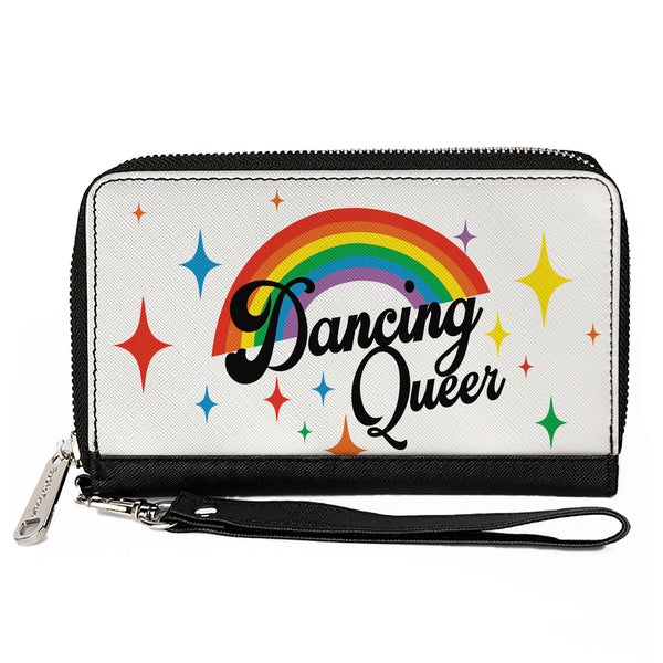 Buckle-Down Women's PU Zip Around Wallet Rectangle - DANCING QUEER Rainbow White Black Multi Color