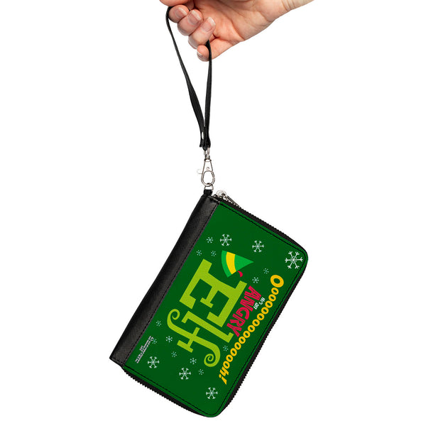 Buckle-Down Women's PU Zip Around Wallet Rectangle - Elf OH HE'S AN ANGRY ELF Quote Greens Yellow Red