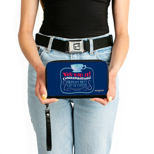 Buckle-Down Women's PU Zip Around Wallet Rectangle - Elf Quote YOU DID IT Coffee Quote Blue Red White