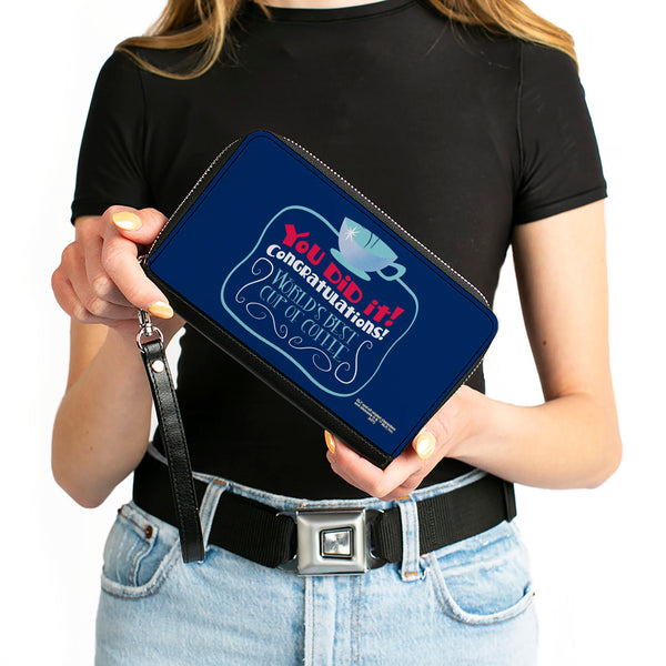 Buckle-Down Women's PU Zip Around Wallet Rectangle - Elf Quote YOU DID IT Coffee Quote Blue Red White