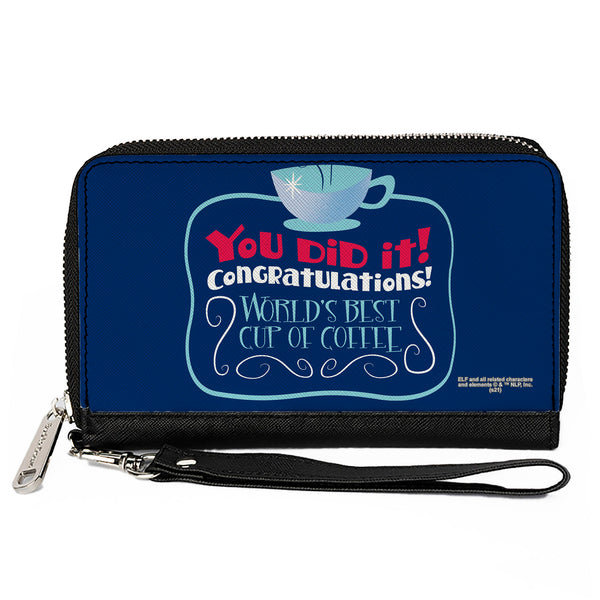 Buckle-Down Women's PU Zip Around Wallet Rectangle - Elf Quote YOU DID IT Coffee Quote Blue Red White