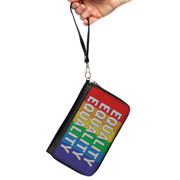 Buckle-Down Women's PU Zip Around Wallet Rectangle - EQUALITY Blocks Rainbow Blue White