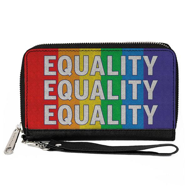 Buckle-Down Women's PU Zip Around Wallet Rectangle - EQUALITY Blocks Rainbow Blue White