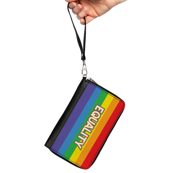 Buckle-Down Women's PU Zip Around Wallet Rectangle - EQUALITY Stripe Rainbow White