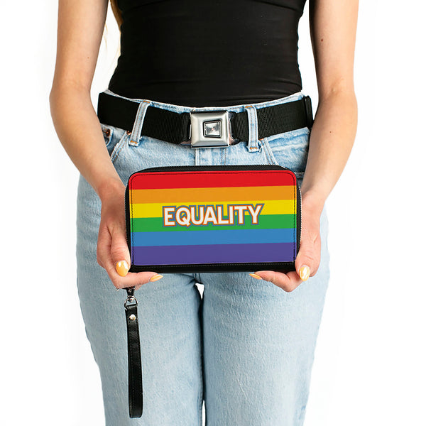Buckle-Down Women's PU Zip Around Wallet Rectangle - EQUALITY Stripe Rainbow White