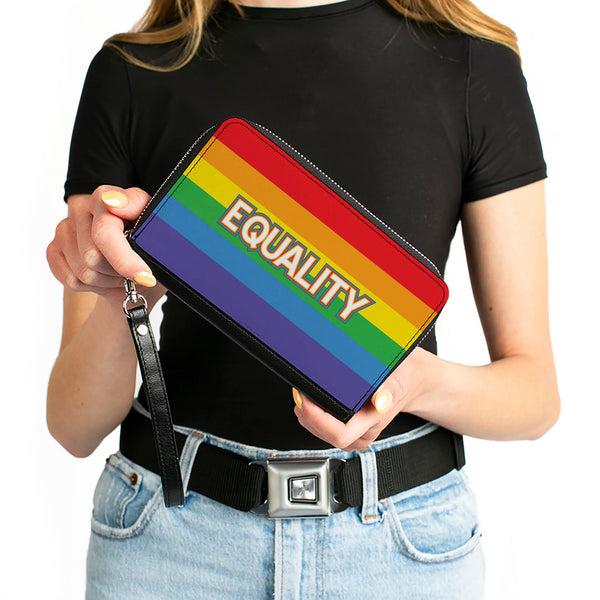 Buckle-Down Women's PU Zip Around Wallet Rectangle - EQUALITY Stripe Rainbow White