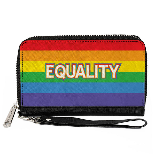 Buckle-Down Women's PU Zip Around Wallet Rectangle - EQUALITY Stripe Rainbow White