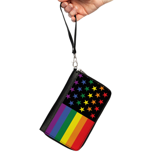 Buckle-Down Women's PU Zip Around Wallet Rectangle - Flag American Pride Rainbow Black