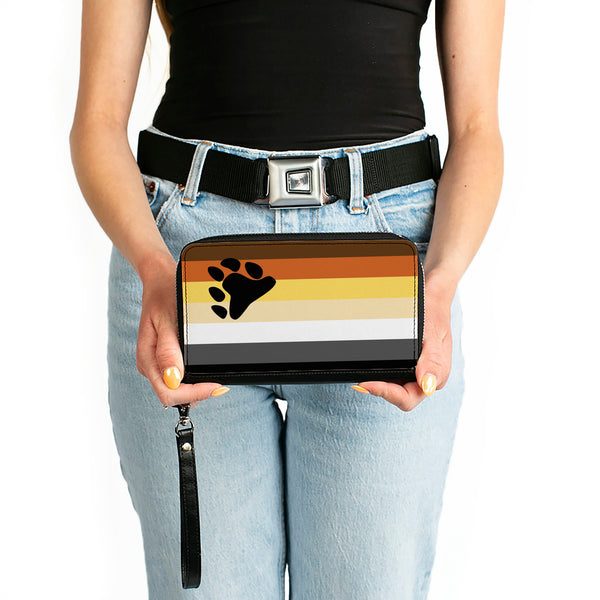 Buckle-Down Women's PU Zip Around Wallet Rectangle - Flag Bear Pride2 Black Brown Orange Yellow Tan White Gray Black
