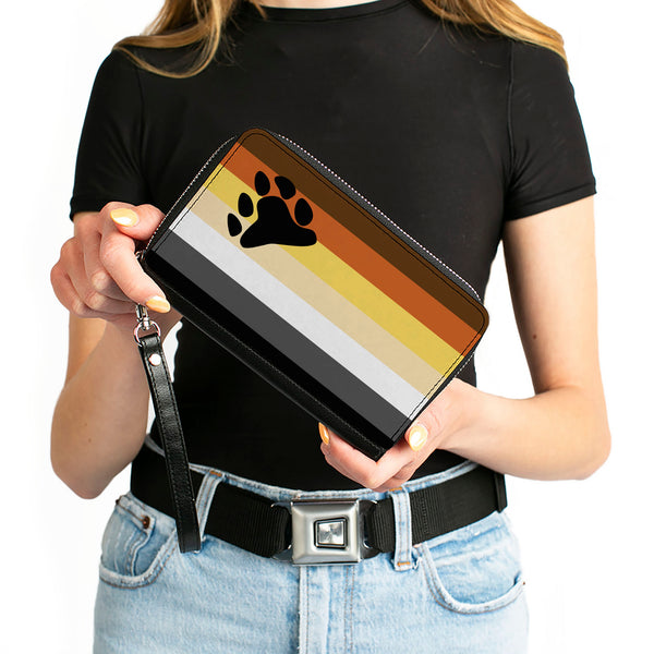 Buckle-Down Women's PU Zip Around Wallet Rectangle - Flag Bear Pride2 Black Brown Orange Yellow Tan White Gray Black