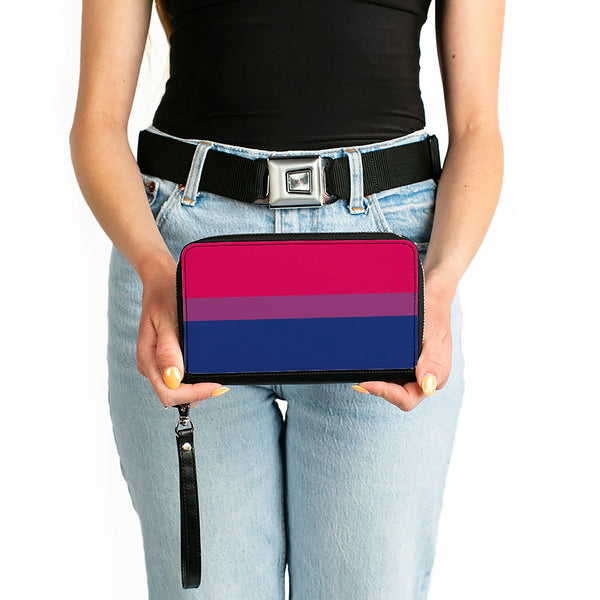 Buckle-Down Women's PU Zip Around Wallet Rectangle - Flag Bisexual Pink Purple Blue