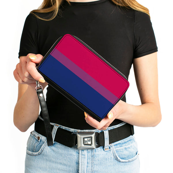 Buckle-Down Women's PU Zip Around Wallet Rectangle - Flag Bisexual Pink Purple Blue
