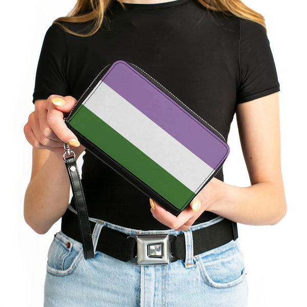 Buckle-Down Women's PU Zip Around Wallet Rectangle - Flag Genderqueer Lavender White Green