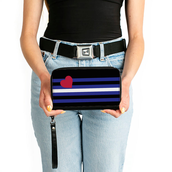 Buckle-Down Women's PU Zip Around Wallet Rectangle - Flag Leather Black Blue Red White