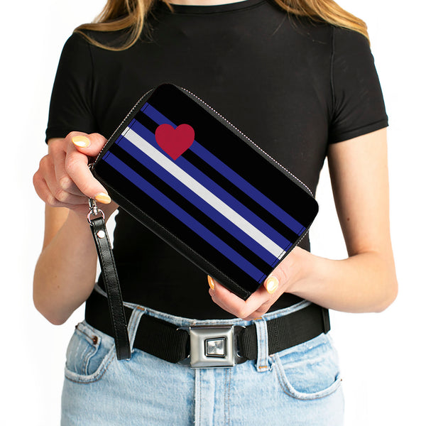 Buckle-Down Women's PU Zip Around Wallet Rectangle - Flag Leather Black Blue Red White